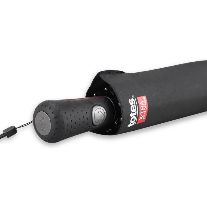 totes® XTRA STRONG Auto Open And Close Ratchet Closing Black Umbrella (3 Section) Extra Image 3